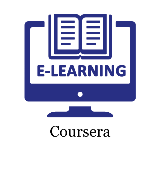 An icon of a computer monitor with an open book and the text "E-Learning," representing online education or digital learning platforms.